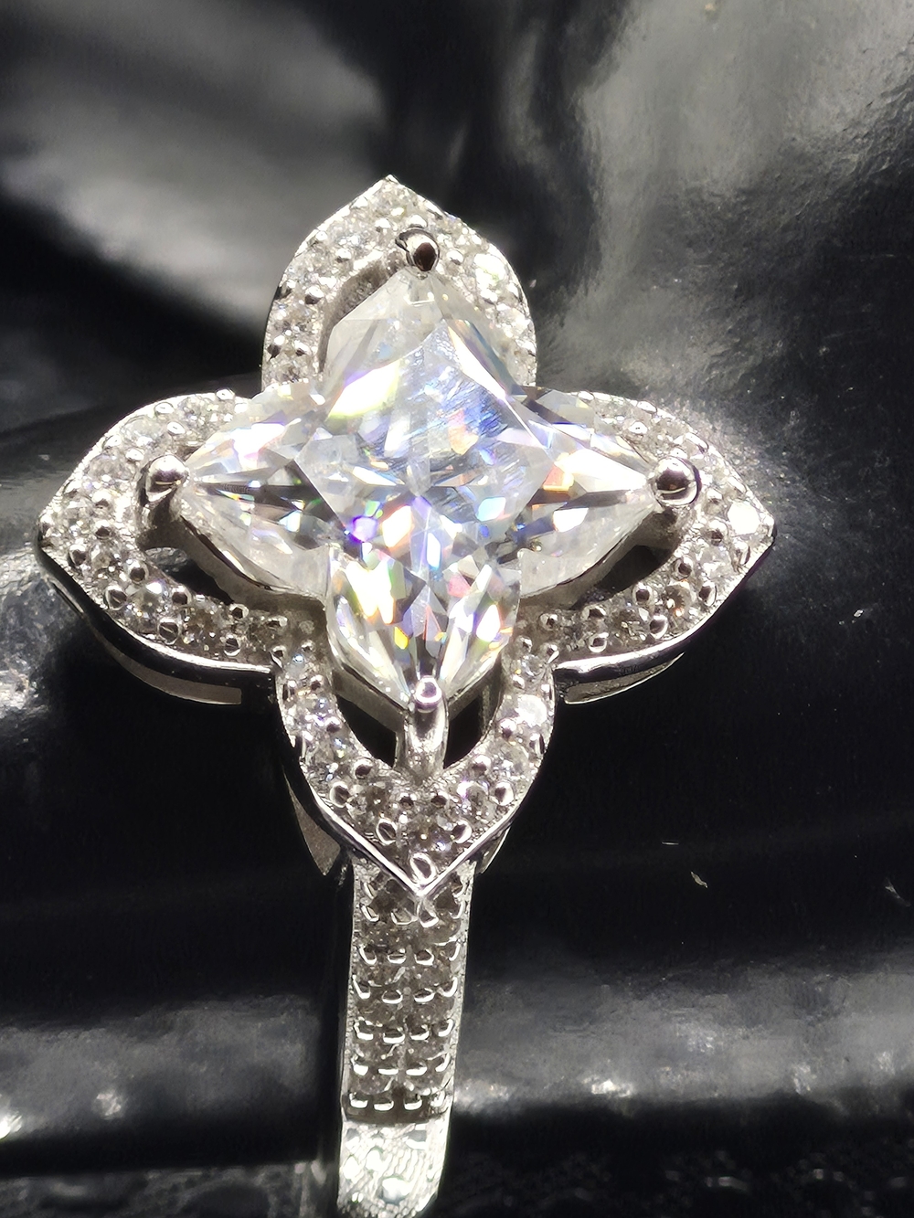 Genuine Clover Cut Moissanite Ring.